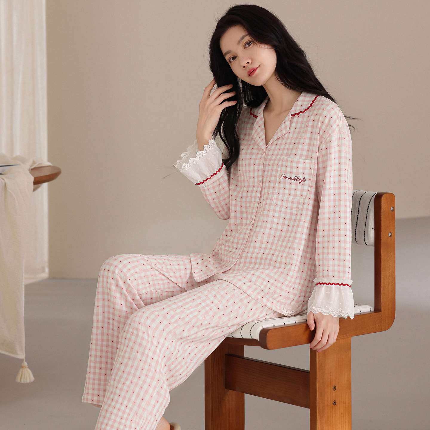 官方春秋新款睡衣女冬季纯棉开衫长袖花边高级感可外穿妈妈家居服
