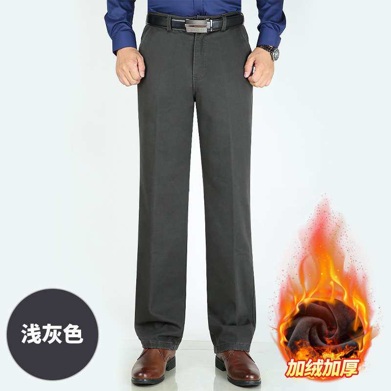 官方2021年冬款棉裤纯棉加绒中年男式休闲裤中老年高腰直筒爸爸装