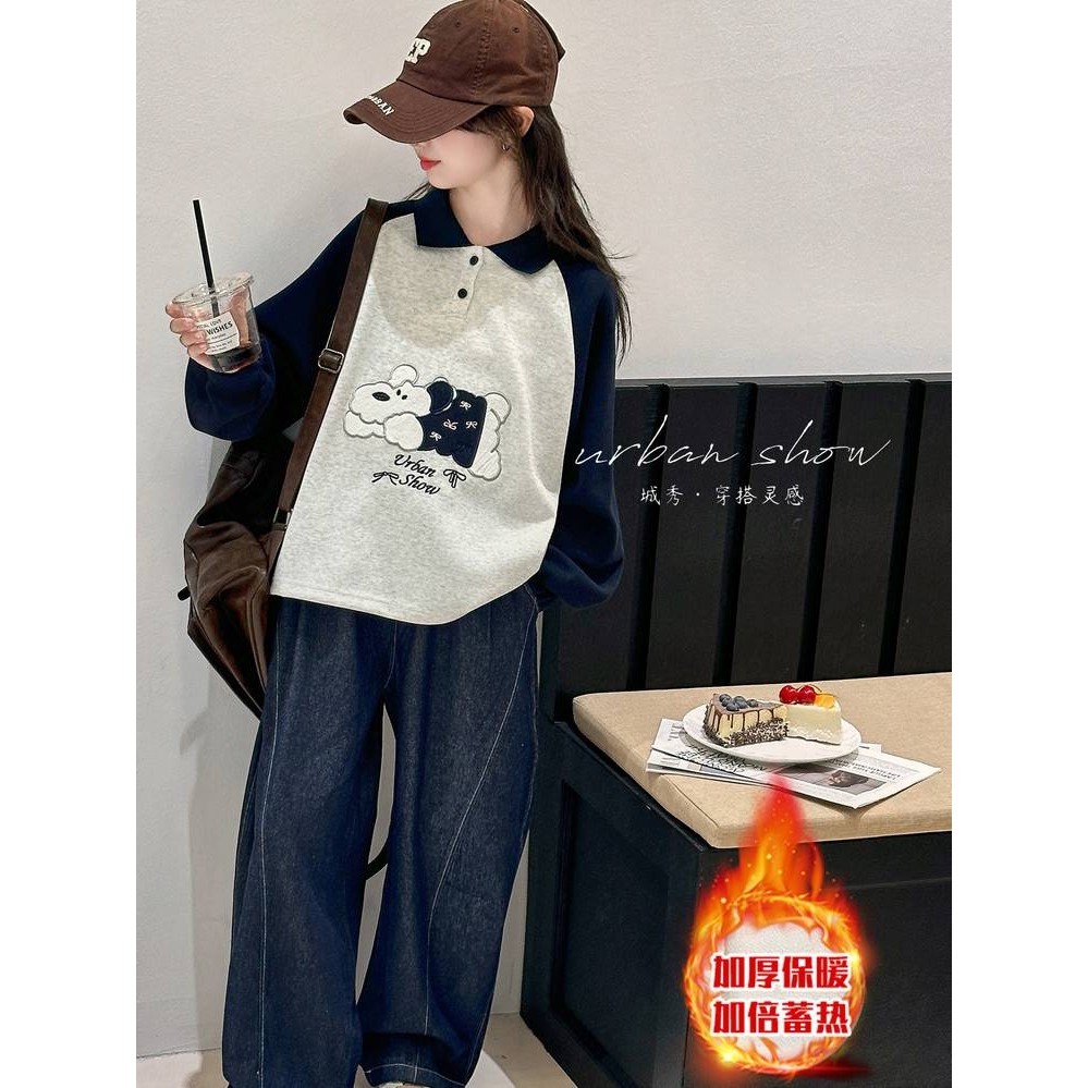 官方女童加绒卫衣款2025新款时髦女孩大童冬装初中生冬季加厚上衣