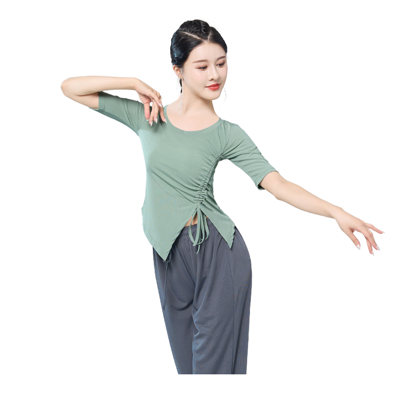 现代舞练功服上衣女2025新款古典舞蹈服装中国民族舞训练抽带上衣