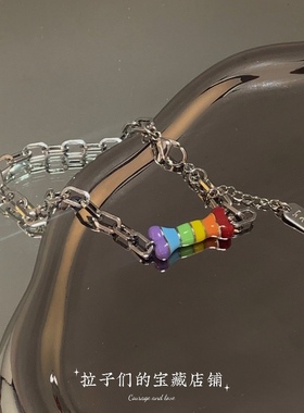 六色彩虹手链钛钢原创情侣