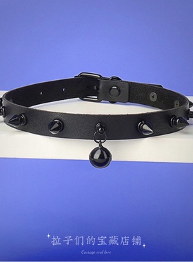 欧美朋克风哥特式皮质项圈黑色情趣铆钉铃铛挂坠皮革项链颈链