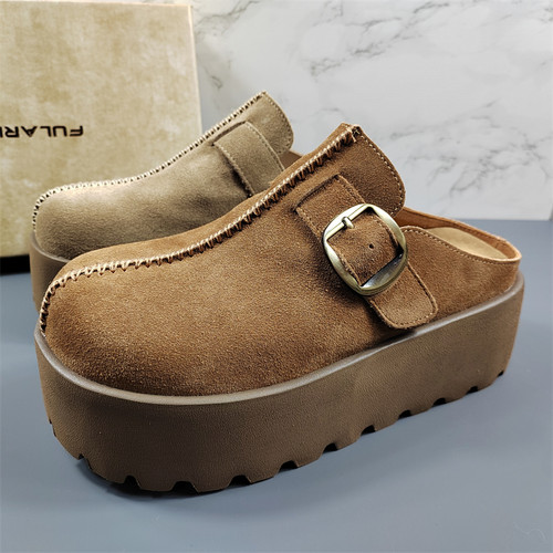 真皮厚底勃肯鞋女懒人半拖包头鞋