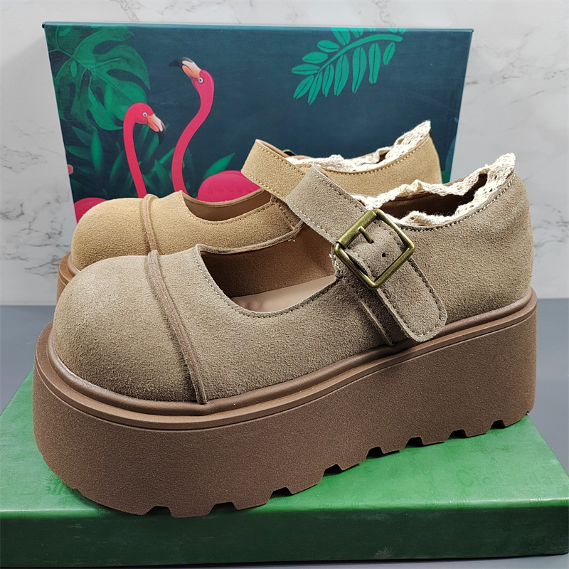 女鞋真皮松糕底玛丽珍鞋女