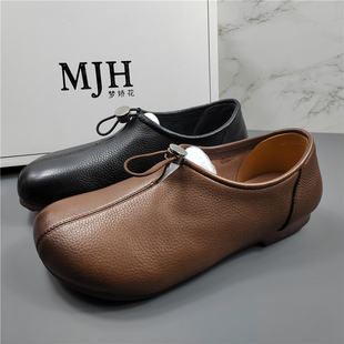 舒适百搭软底不累脚真皮平底妈妈鞋 头层牛皮复古单鞋 女2025年新款