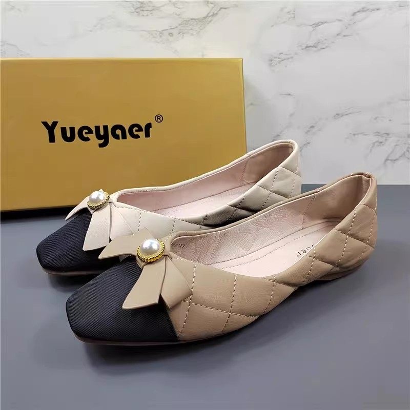 月芽儿小香风真皮单鞋女2026春季新款法式拼色浅口方头平底奶奶鞋,女鞋,浅口单鞋,淘宝优惠券,粉丝福利购,淘宝优惠卷