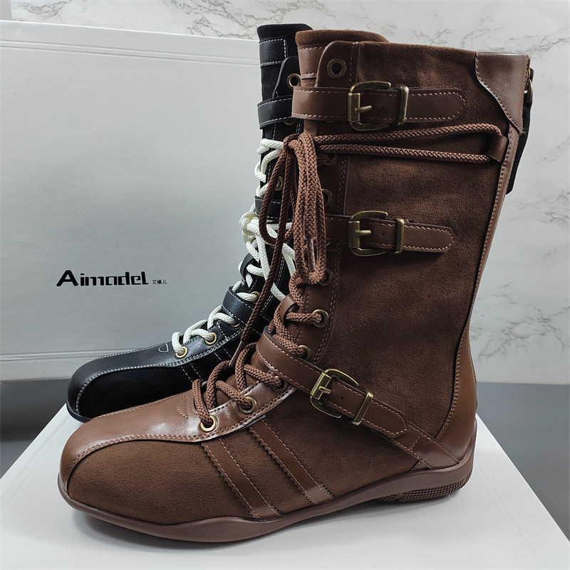 复古美拉德中筒真皮马丁靴女2025冬新款拳击靴英伦风小众西部短靴,女鞋,马丁靴,淘宝优惠券,粉丝福利购,淘宝优惠卷