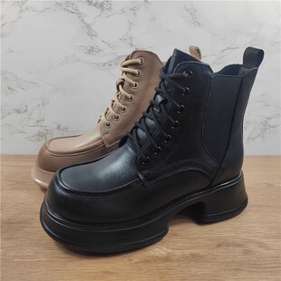 品牌女鞋头层牛皮马丁靴英伦风厚底百搭真皮小个子短靴子40码女靴