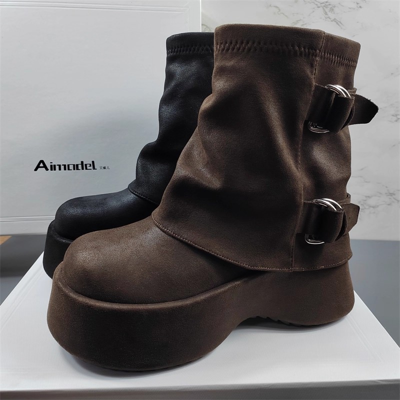 欧货马丁靴松糕厚底骑士靴女