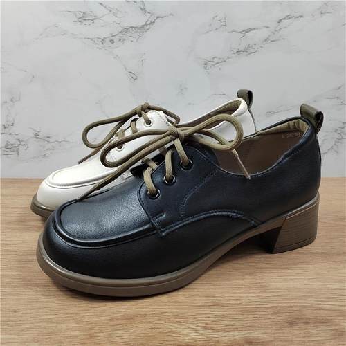 2025新款厚底粗跟女鞋小皮鞋