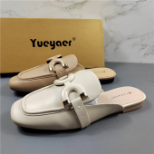 外穿包头半拖鞋 时尚 女2026年新款 月芽儿真皮牛皮平底无后跟穆勒鞋