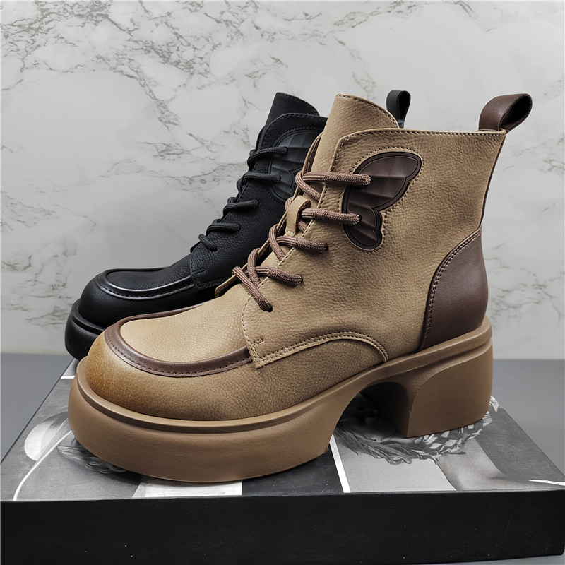 头层牛皮厚底加绒英伦风马丁靴女