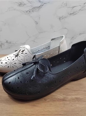 品牌清仓35码头层牛皮36码妈妈鞋女牛筋软底舒适浅口一脚蹬单鞋子