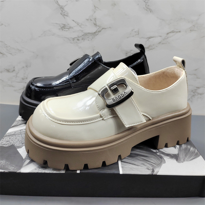 真皮厚底增高乐福鞋女