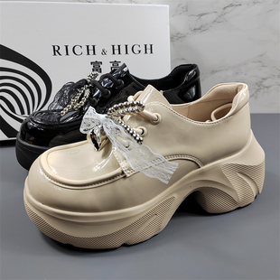 品牌女鞋英伦风百搭真皮乐福鞋女2026春款厚底粗跟系带深口单鞋潮