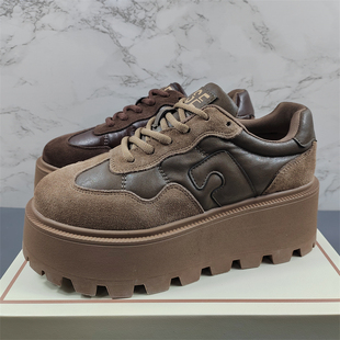 专柜正品磨砂牛皮老爹鞋女2026春季新款厚底板鞋增高松糕底运动鞋