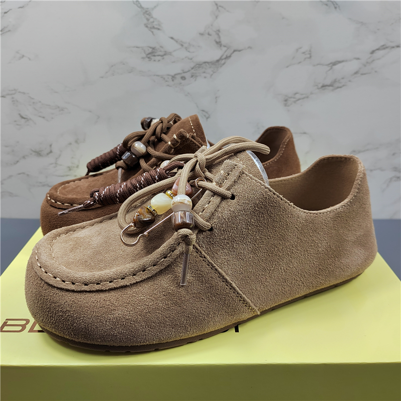 品牌撤柜头层牛皮串珠复古勃肯鞋