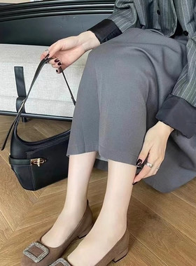 品牌断码水钻方头低跟浅口单鞋女