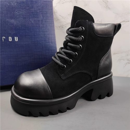 品牌女鞋真皮粗跟马丁靴女