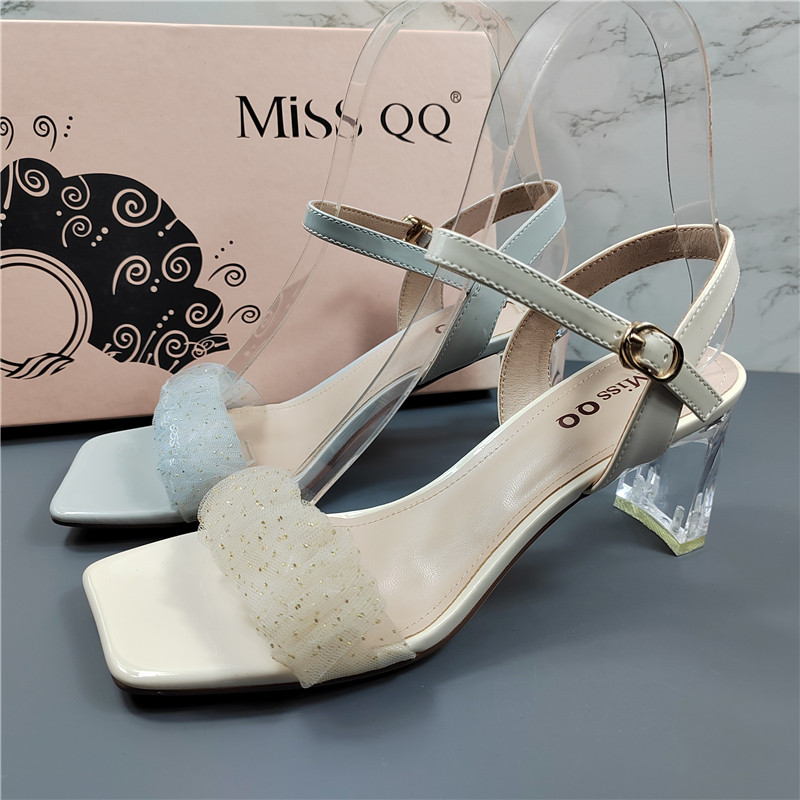 品牌撤柜断码仙女风一字带凉鞋女2025新款时尚网纱粗跟露趾高跟鞋