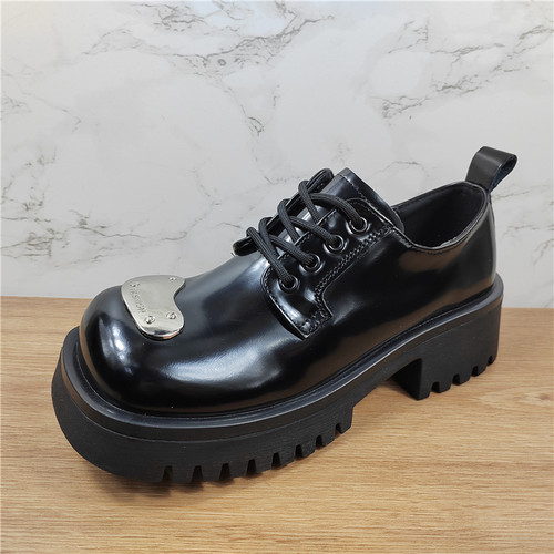 月芽儿真皮方头系带松糕底乐福鞋