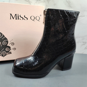 女鞋 专柜正品 高级感粗跟时装 靴34码 牛皮高跟短靴女2025冬季 新款