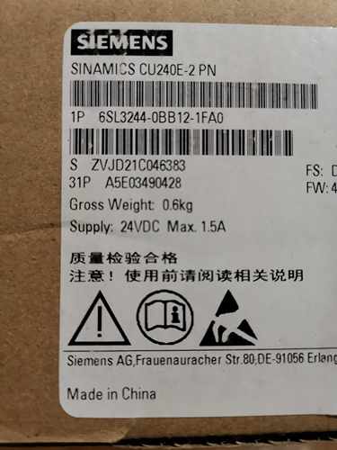 西门子6SL3244-0BB12-1FA0控制单元CU240E-2PN 6SL32440BB121FA0