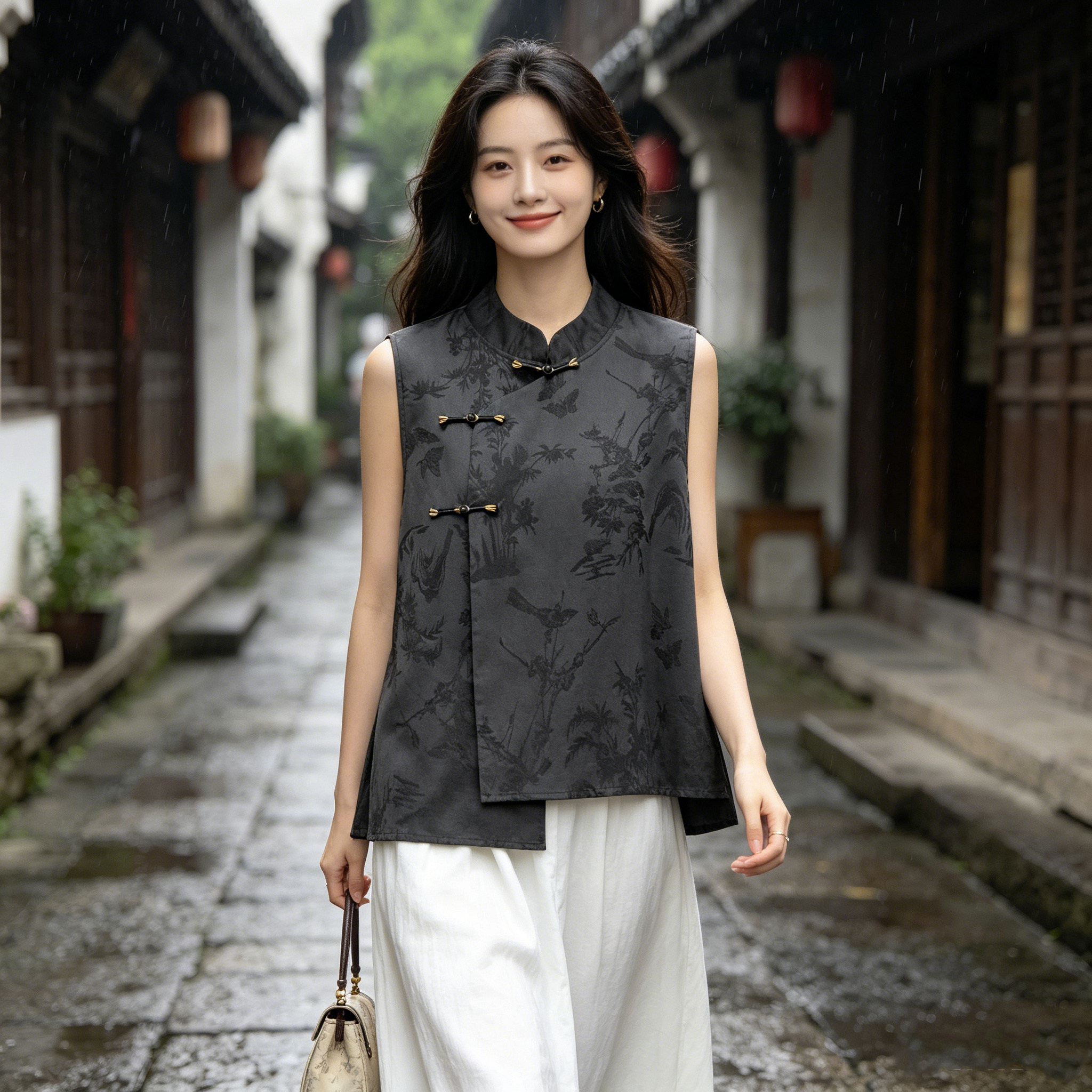 新中式无袖立领夏新款衬衫女外搭时尚洋气全开襟宽松气质国风上衣