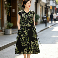 2026夏季新款棉绸你女士薄款碎花连衣裙宽松大码气质连袖V领长裙