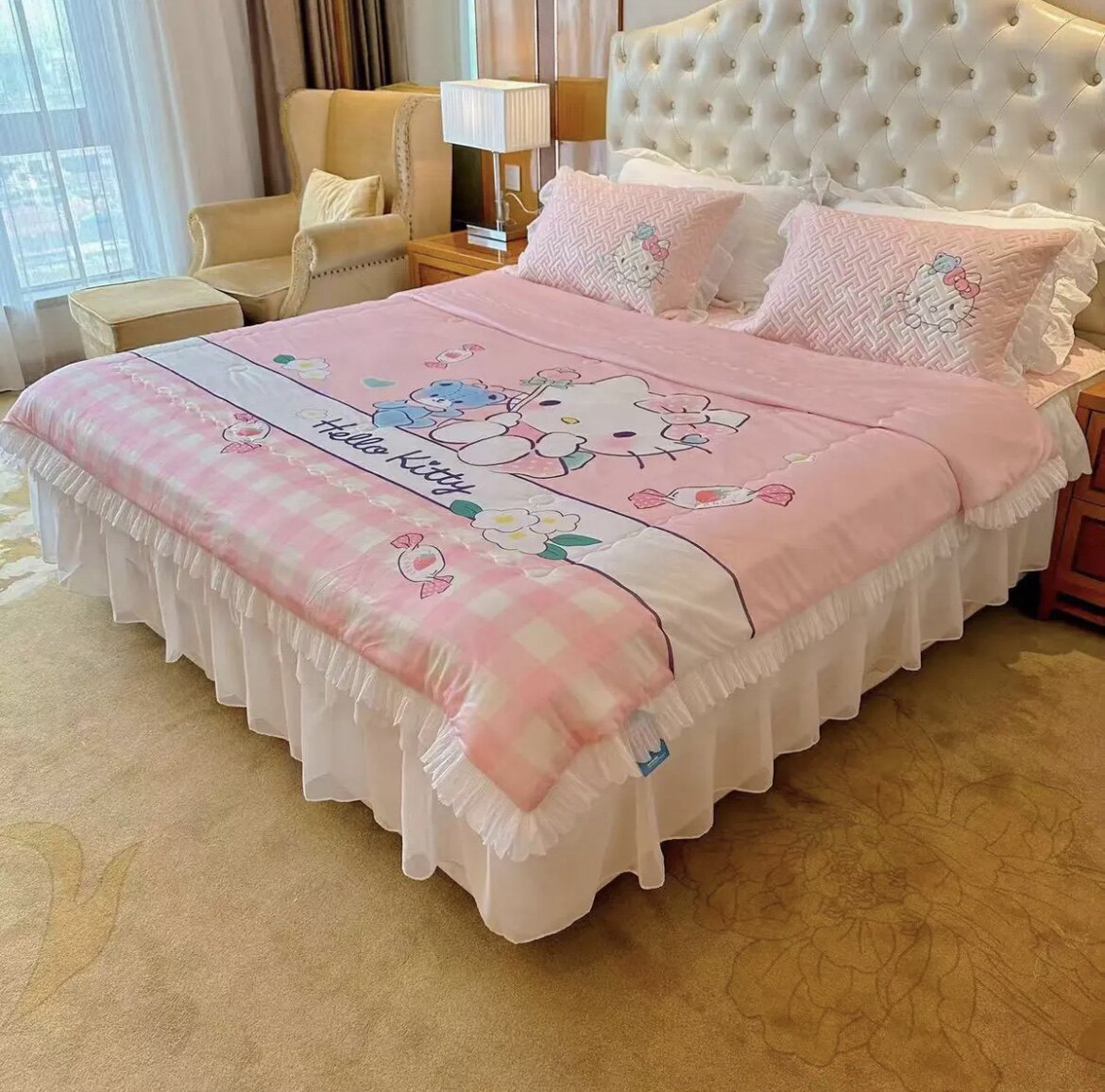 星黛露卡通乳胶凉席四件套夏凉被床裙款套件男女童1.2m床