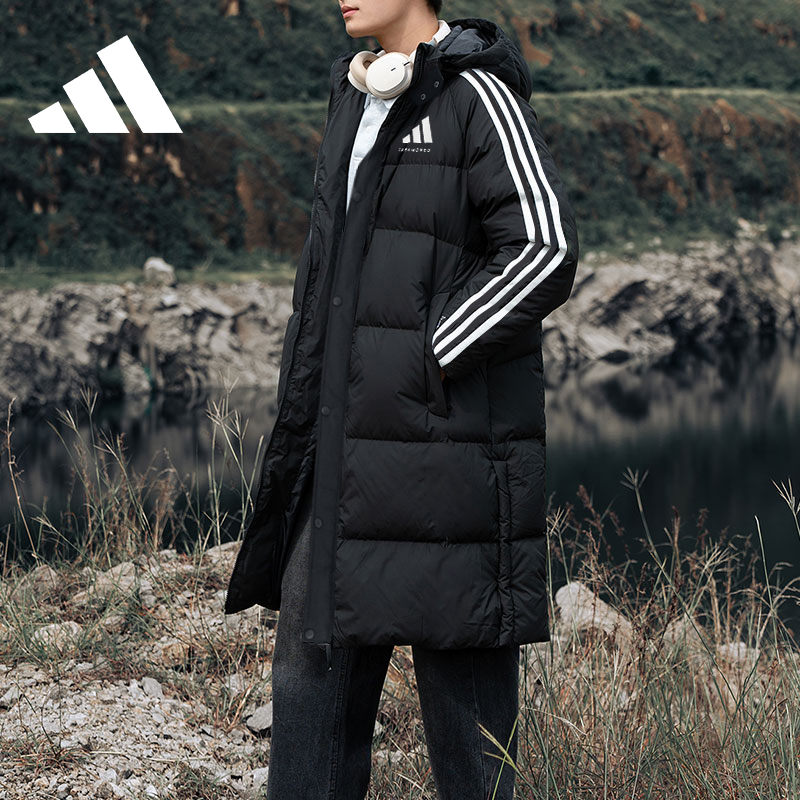 阿迪达斯长款冬季保暖羽绒服