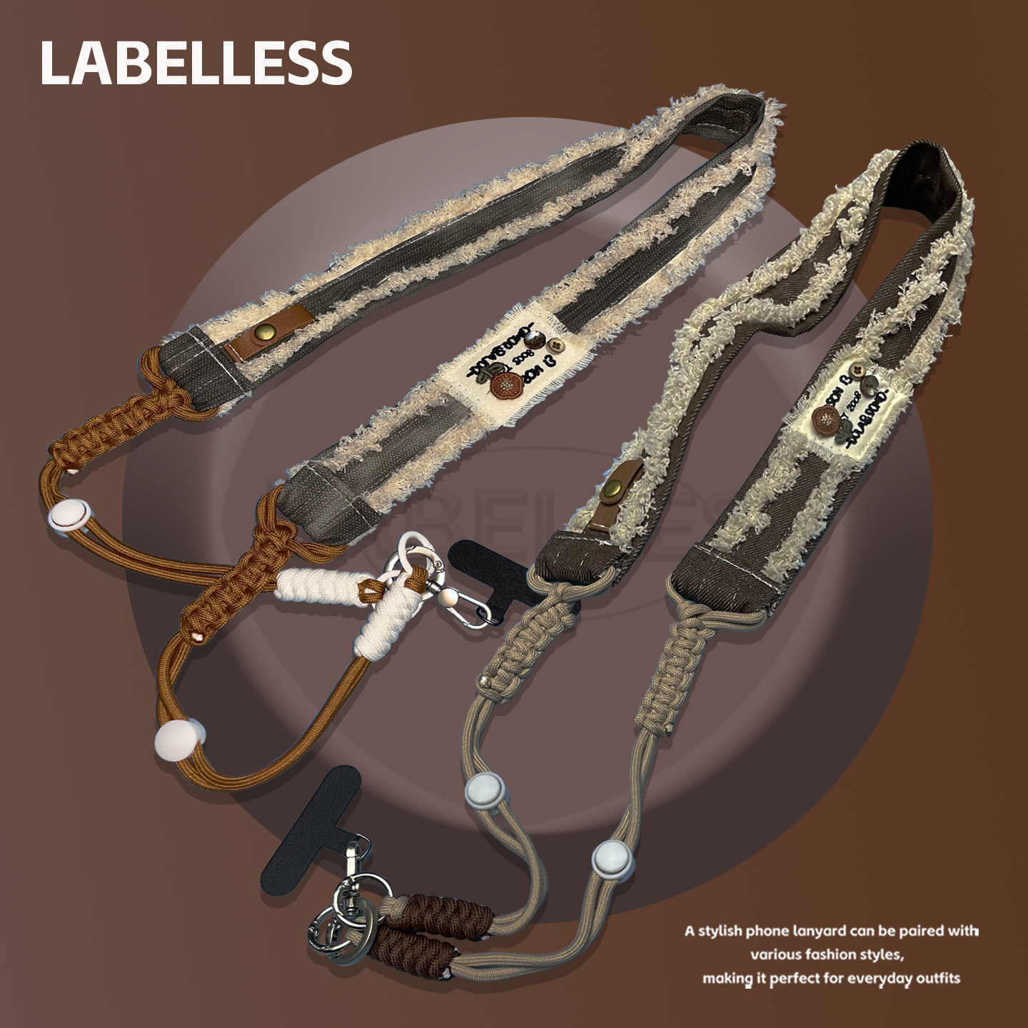 LABELLESS原创美式手工编织手机背式挂绳流苏装饰可调节肩带配饰