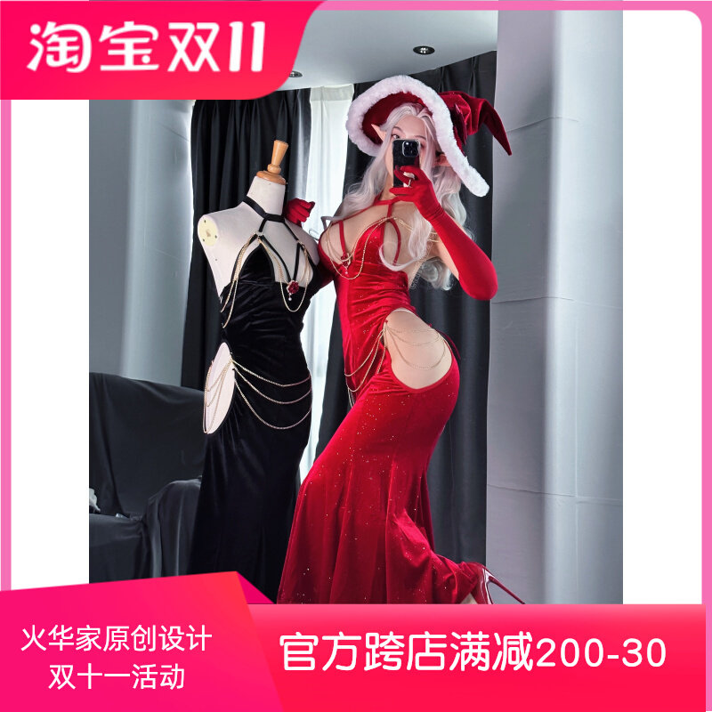 火华家原创设计 魅魔的晚宴 性感开胸绑带包臀露胯鱼尾裙礼服现货怎么看?