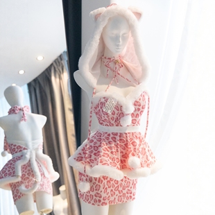 火华家原创设计 圣诞女装 豹猫派对 豹纹猫耳修身包臀裙性感 现货