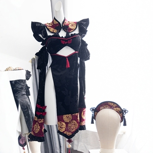 火华家原创设计 中华娘 万圣节cos中国风丝绒镂空旗袍套装 现货