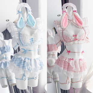 火华家原创设计 「田园兔」森女日系萌系可爱格子女仆装 现货