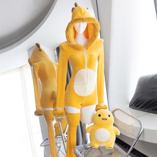 火华家原创设计 奶龙出击!黄色可爱毛绒连帽连体裤套装 现货