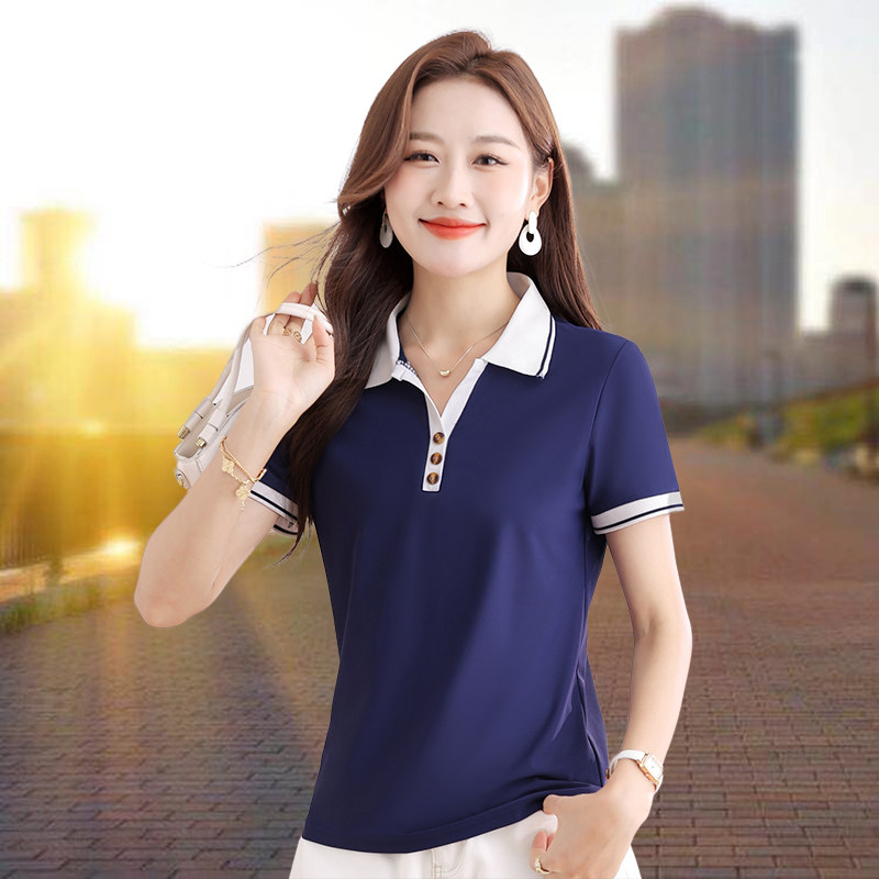 【官方品牌】时尚短袖T恤女士2026夏季新款潮流百搭休闲翻领体恤