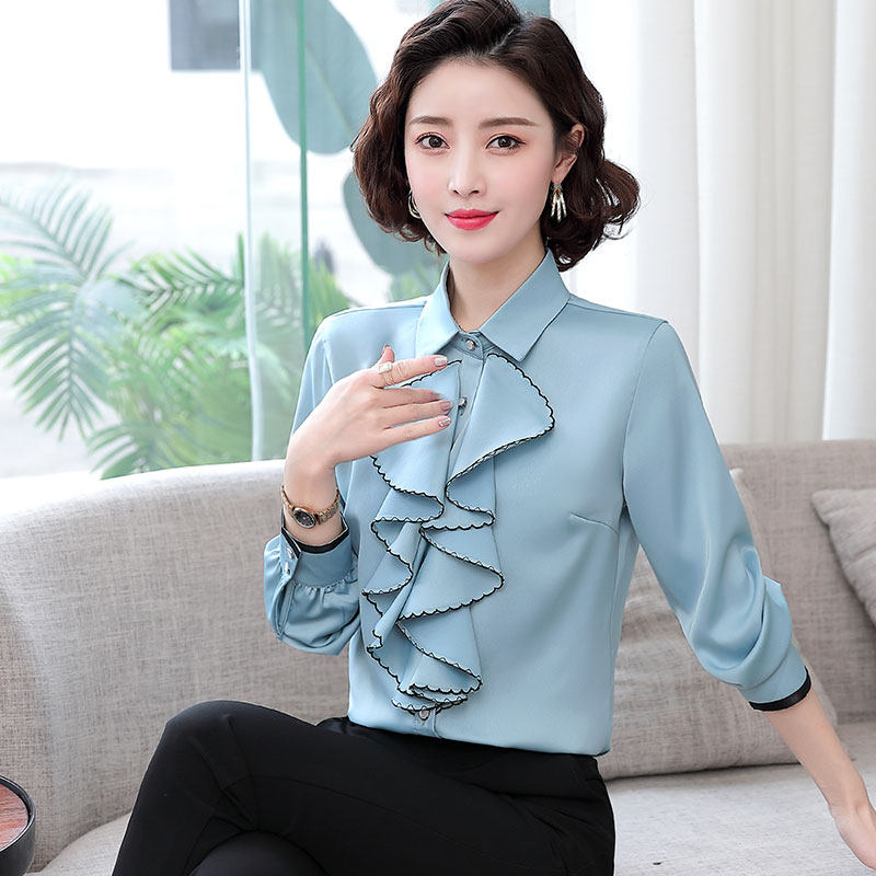 雪纺衬衫长袖女2026秋季韩版时尚休闲百搭衬衣荷叶边洋气打底上衣
