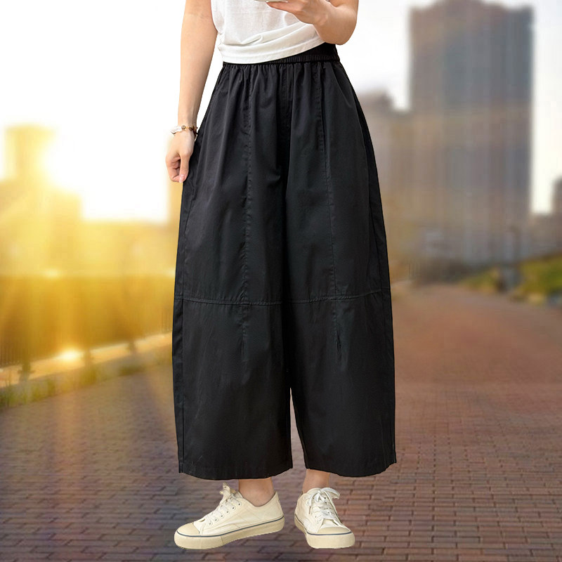 【官方品牌】黑色纯棉休闲裤女2026夏季新款百搭裤阔腿裤薄气球裤