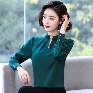 雪纺衫女长袖2026年秋季新款时尚气质小衫打底衫秋装上衣短款衬衫