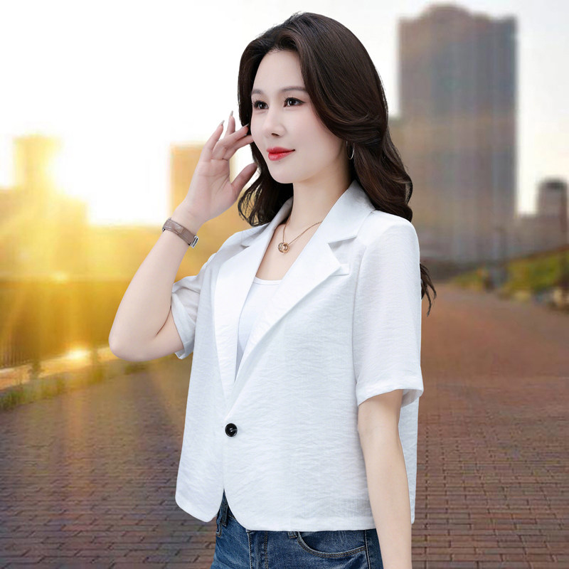 【官方品牌】时尚气质休闲短袖翻领西装女士2026夏季新款潮流外套