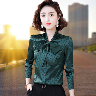 飘带衬衣洋气减龄显瘦系带打底上衣寸 2026春秋新款 波点衬衫 女长袖