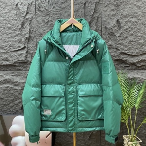 冬季连帽PU皮男羽绒服休闲宽松工装夹克潮牌多兜外套保暖上衣贴标