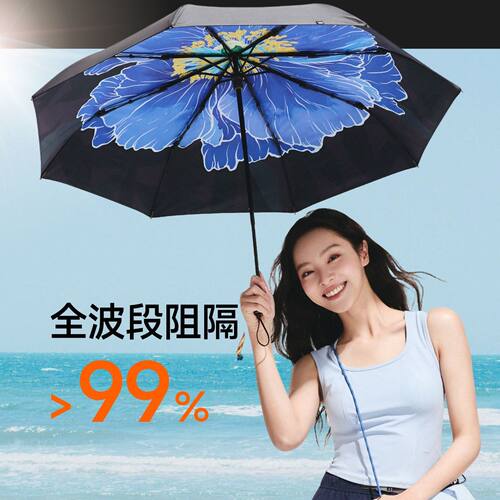蕉下大花双层防晒伞BM398晴雨两用遮阳伞女黑胶防紫外三折太阳伞