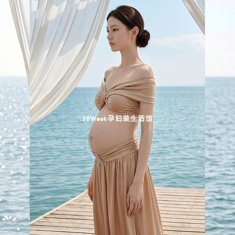 孕妇海边度假长裙三件套孕期沙滩比基尼拍照写真出片露肚显瘦泳衣