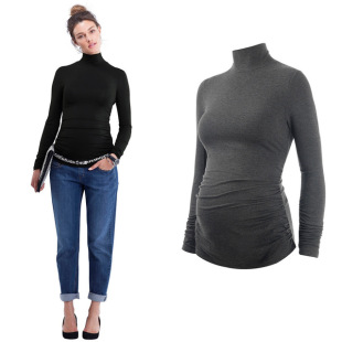 时尚 新款 外出高领长袖 t恤衫 托腹显瘦上衣 孕妇打底衫 修身 2025春装