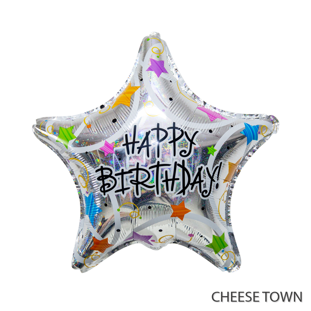 国产18寸生日快乐铝膜气球 Happy Birthday五角星圆形镭射银庆祝