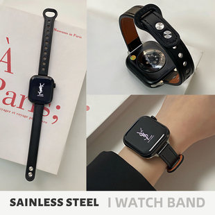 适用iwatch苹果手表带s11真皮小蛮腰se秋冬s987女applewatch腕带