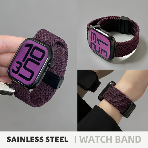 适用苹果iwatch尼龙编织s11表带s10新款applewatch磁吸扣s98表带